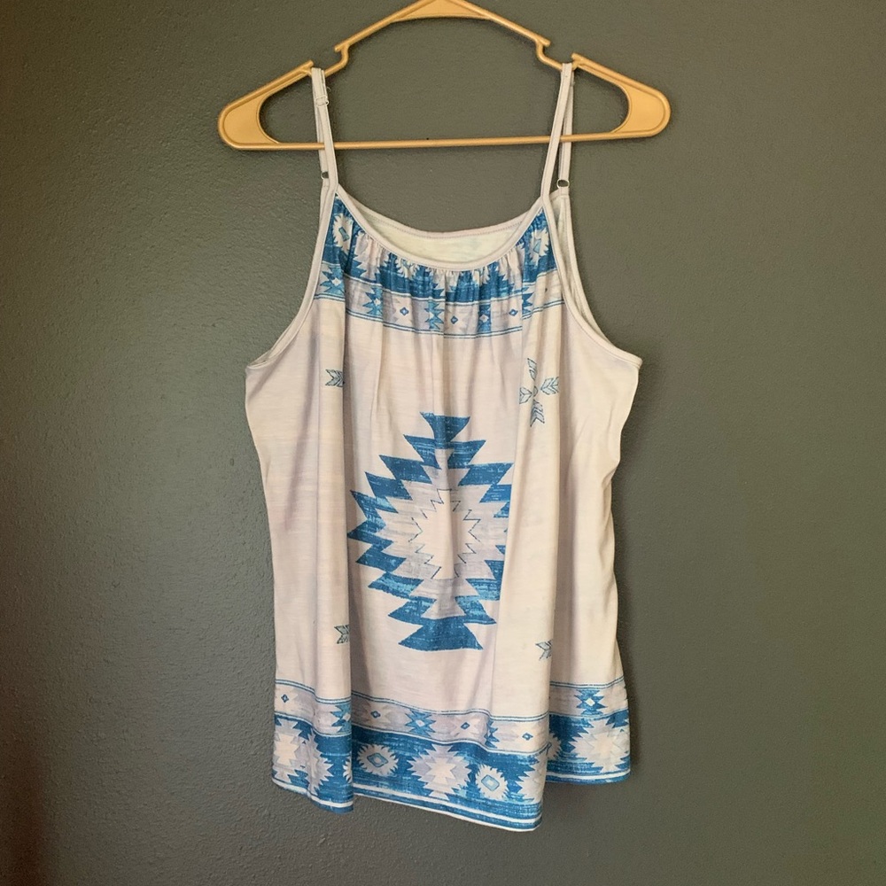 South West Pattern Blue and White Women's Top 2X